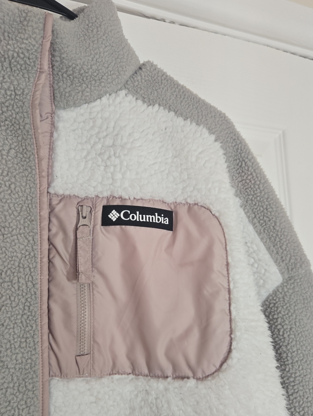 Columbia Cropped Colorblock Sherpa Half Snap Fleece Gray White Pink M - Picture 4 of 16